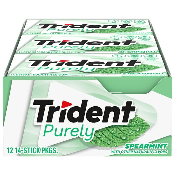 Trident Purely Spearmint Sugar-Free Chewing Gum, 12 Packs of 14 Pieces (168 Total Pieces)