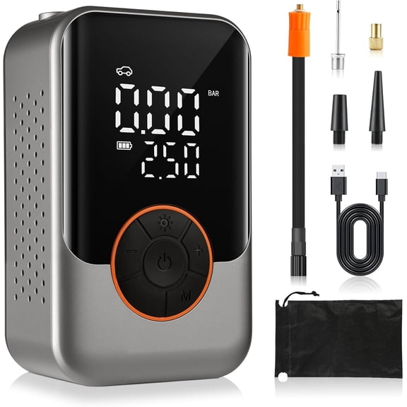 Tire Inflator Portable Air Compressor Cordless, 150 PSI Car Tires Air Pump, Mini Bike Pump with LED Light, Digital Display Pumps for Car, Motorcycle, Bicycle, Balls