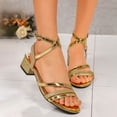 thumbnail image 2 of Rokment Women's Glitter Sequin Dressy Sandals 2026 Bling Open Toe Chunky Block Mid Heels Elegant Summer Strappy Dress Shoes for Bride Wedding Party Gold Size 6.5, 2 of 6