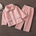 thumbnail image 3 of Otqutp Boys Girls Thick and Warm Sleepwear with Pocket Autumn and Winter Solid Color Children's Flannel Sleepwear Set Lightweight Home Wear (Pink,7-8 Years), 3 of 3