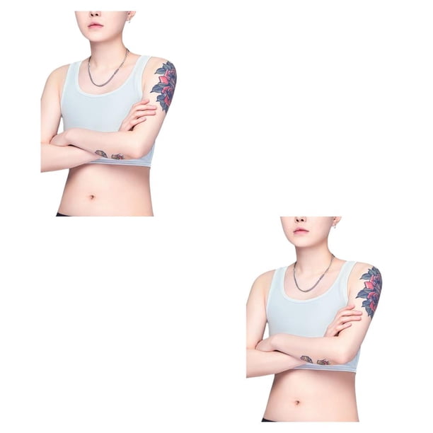 Minnieouse Camiseta sin mangas Tomboy chaleco camisa pecho carpeta adelgazamiento ropa interior elástica fortalecer reforzado ropa corta mujer Gris L 2piezas