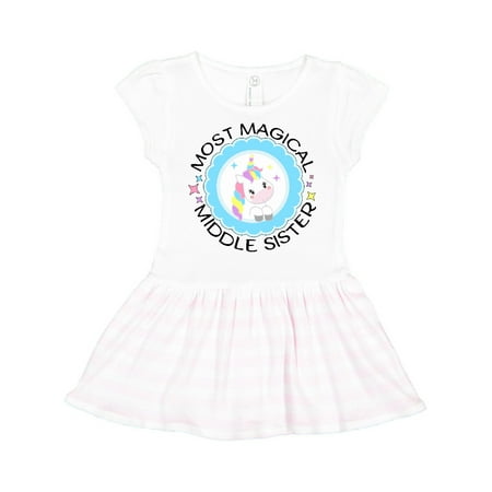 

Inktastic Most Magical Middle Sister- cute unicorn badge Gift Toddler Girl Dress
