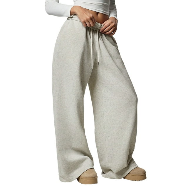 Pantalones Deportivos de Pierna para Mujer, Cintura Alta, Holgados, con Cordón Interior y Pierna Recta. Gris M