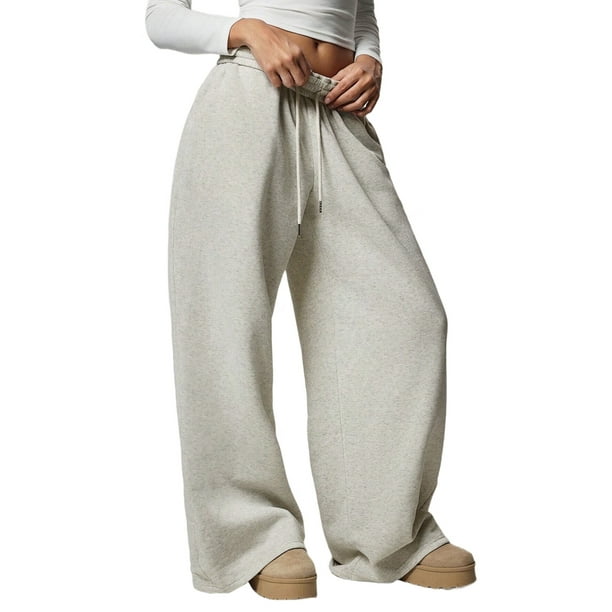 Pantalones Deportivos de Pierna para Mujer, Cintura Alta, Holgados, con Cordón Interior y Pierna Recta. Gris L