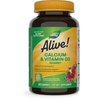 Nature's Way Alive! Calcium & Vitamin D3 Gummies, Strawberry & Raspberry-Lemonade Flavored, 60 Count