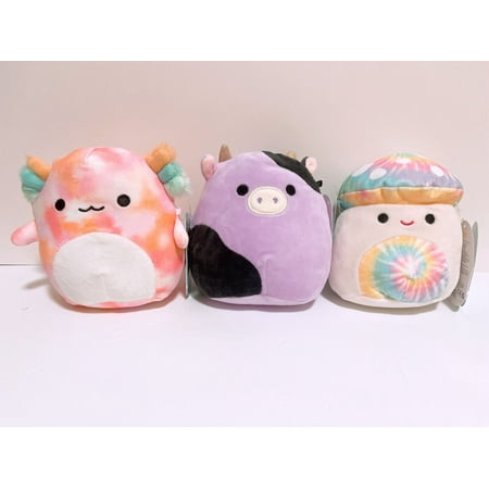 Set of 3 Squishmallows 5" Alexis Cow Kervena Mushroom Aksel Axo Mini Plush Doll