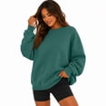 thumbnail image 5 of Women's Solid Color Sweatshirt Crew Neck Drop Shoulder Long Sleeve Loose Pullover Top for Running Yoga Casual Athletic Dark Green XL, 5 of 5