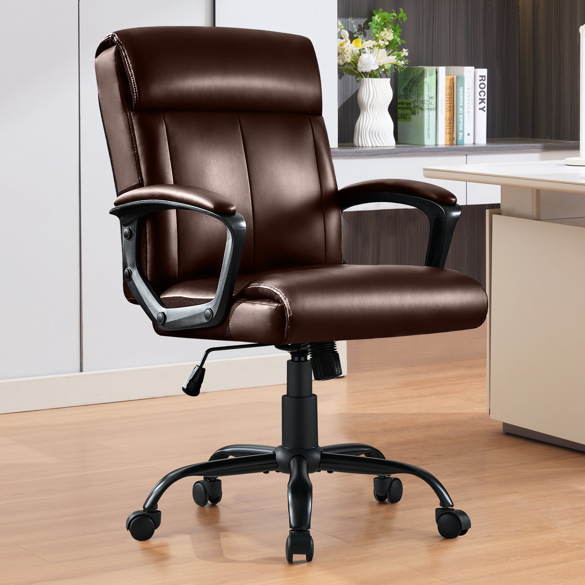 JONPONY Big and Tall Office Chair 300LBS Wide Seat Ergonomic Computer Desk Chair High Back Executive Leather Chair Adjustable Task Chair Lumbar Back Support 8 Hours Heavy Duty Design,Brown
