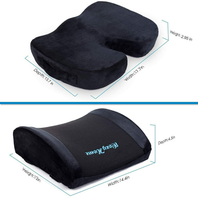 2 Pcs Memory Foam Seat Cushion Lumbar+Back Support Orthopaedi Coccyx Pain  Relief