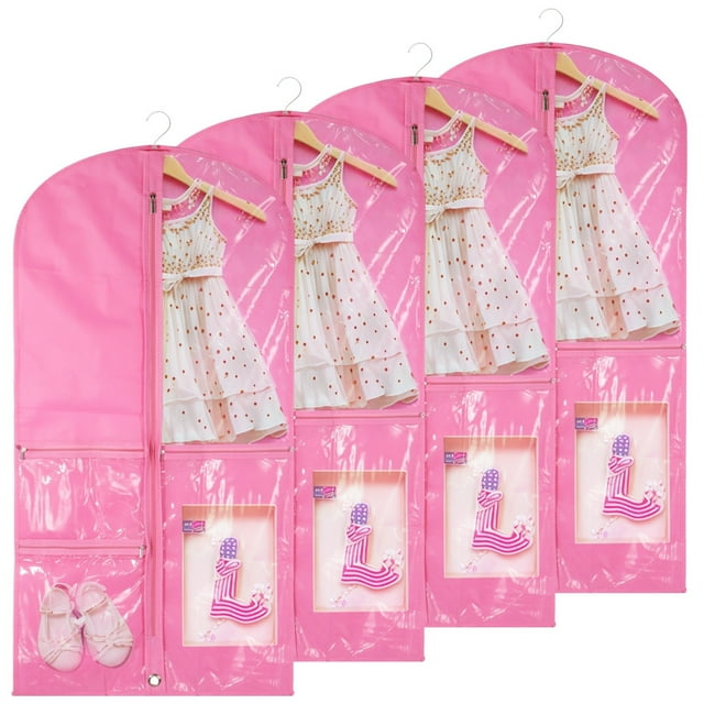 4 PCS Garment Bags for Dance Costumes, Foldable and Portable 40 Inches Dance Garment Bags, Dance Costume Garment Bags with 4 Pockets Zipper for Dancers