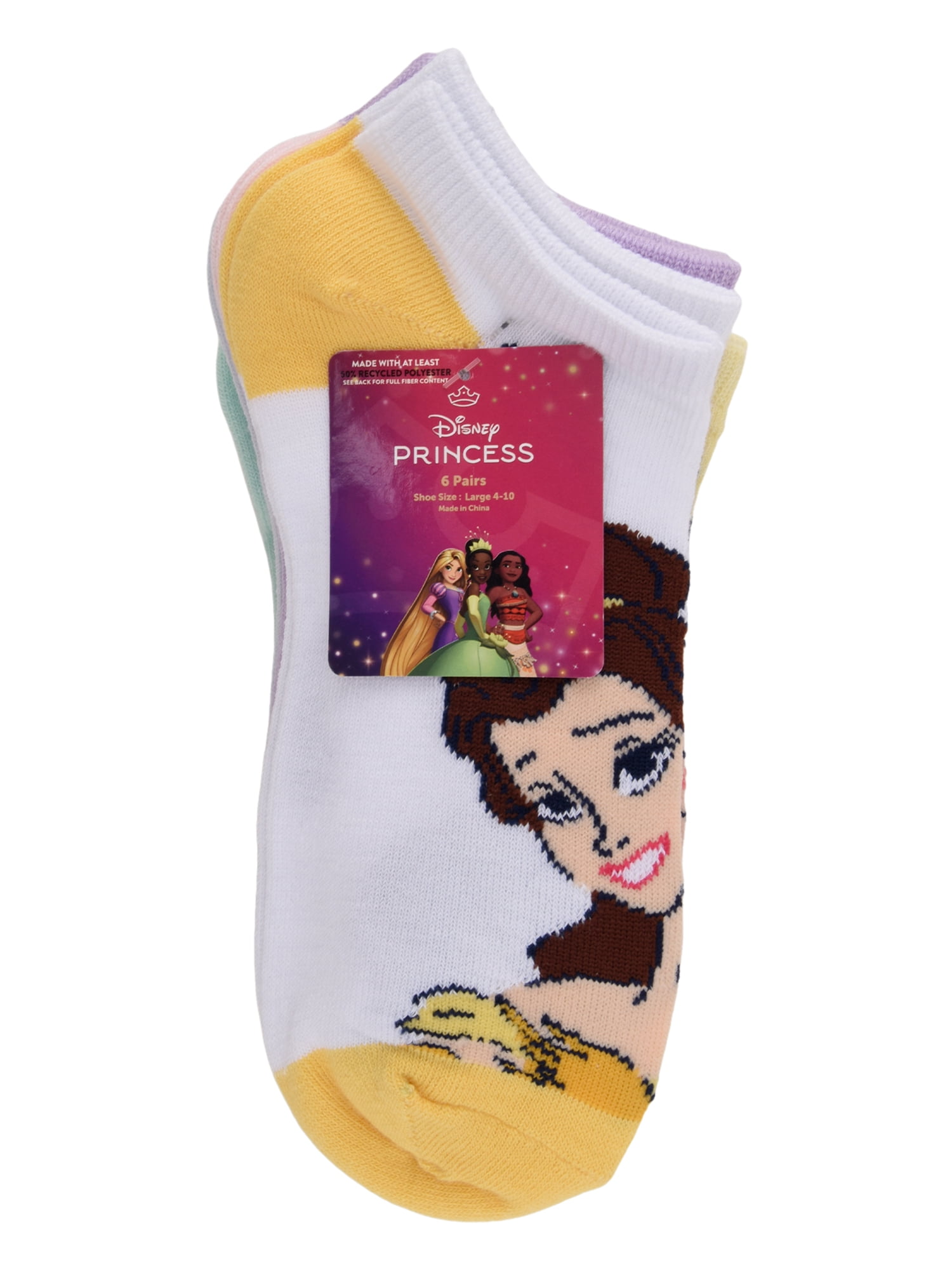 Disney Princess Girls No-Show Socks, 6-pack, Sizes S-L