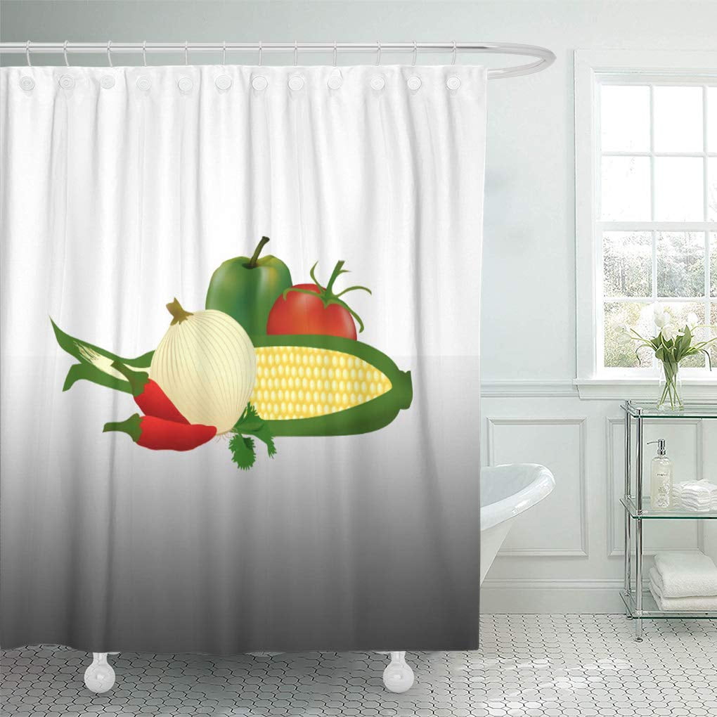 CYNLON Tomato Corn Relish Food Onion Peppers Bathroom Decor Bath Shower