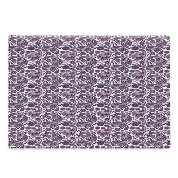 Purple Paisley Cutting Board, Inspired Illustration with Floral Leafy, Decorative Tempered Glass Cutting and Serving Board, in 3 Sizes, by Ambesonne