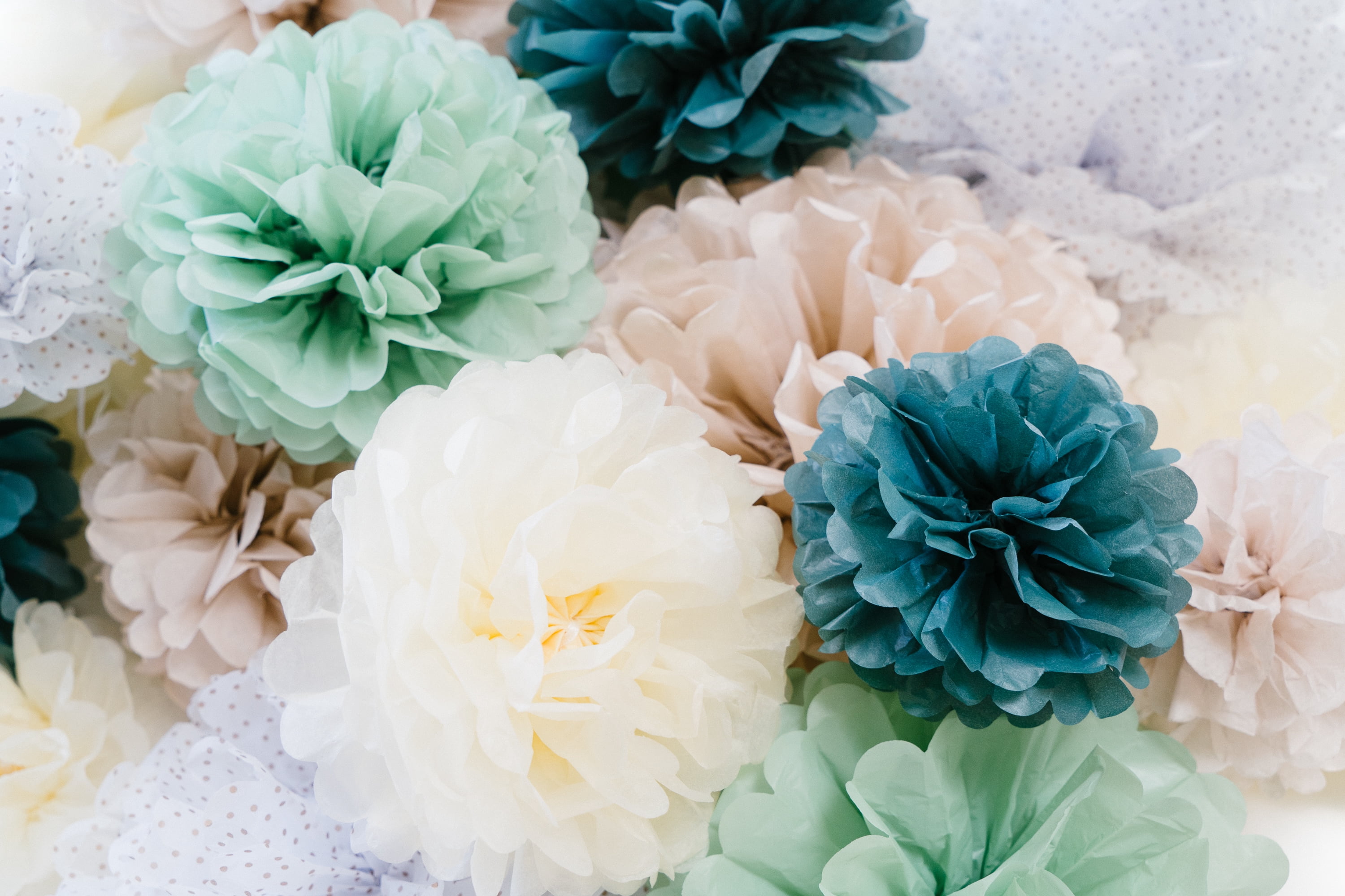 PapaKit Party Tissue Pom Pom Paper Flower Set, for Birthday Party Baby Shower Wedding Engagement Bachelorette Event Decoration ( Sage Green, 20 Piece Set)