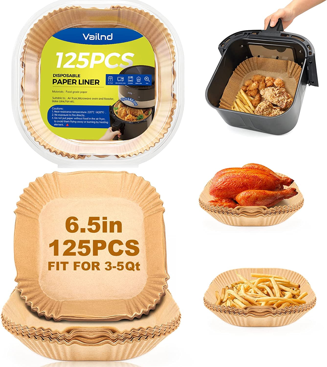 Air Fryer Paper Liners,125Pcs Parchment Paper, Air Fryer Disposable