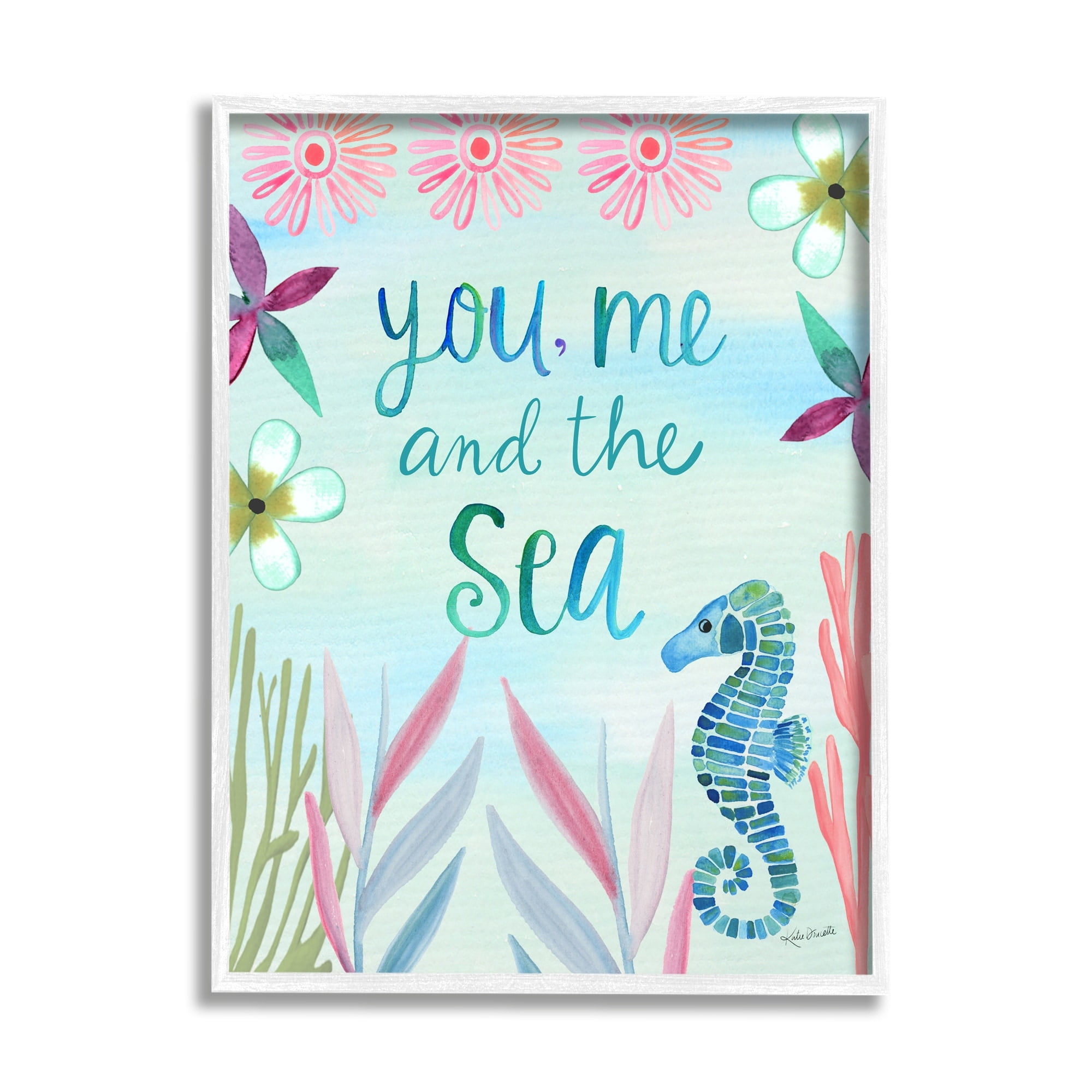 Stupell Industries You, Me & Sea Romanic Beach Lover Ocean Life Phrase Graphic Art White Framed Art Print Wall Art, Design by Katie Doucette
