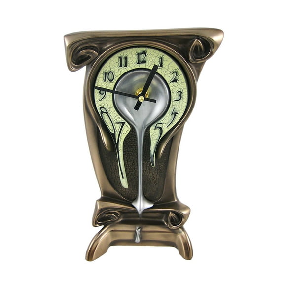 Surreal Melting Bronze Finish Mantel Clock - Unique Table Clock with Off-White Crackle Face and Black Hands - Artful Timepiece for Desk or Shelf Decor - 11 Inches Tall