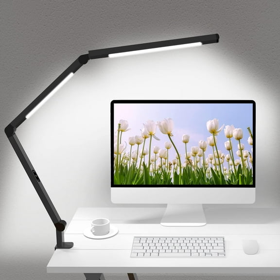 LED Desk Lamp with Clamp, Architect Desk Lamp with Dual Light and Adjustable Swing Arm, Clip- Eye-Care 4 CCT Modes & 5 Brightness Levels Table Light Modern Computer Lighting for  Office