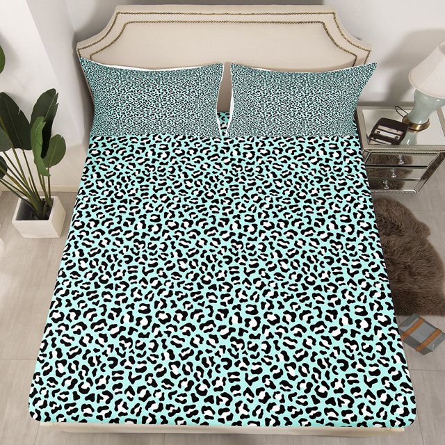 Erosebridal Animal Print Fitted Sheet Set Twin,Leopard Print Bedding Twin Size,Abstract Decoration,Breathable,2pcs(No Top Sheet)