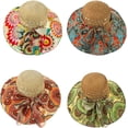 thumbnail image 6 of CoCopeaunts Sun Beach Straw Hat for Women Breathable Flower Scarve Lined Stylish Bow Roll up Foldable UV Protection Fishermen Hat Travel, 6 of 8