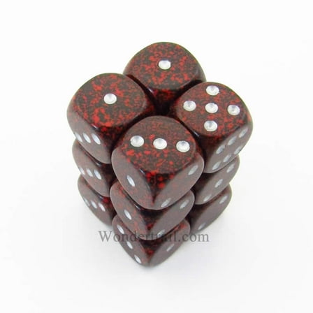 Silver Volcano Speckled D6 Dice with Silver Pips 16mm (5/8in) Pack of 12 Dice Chessex