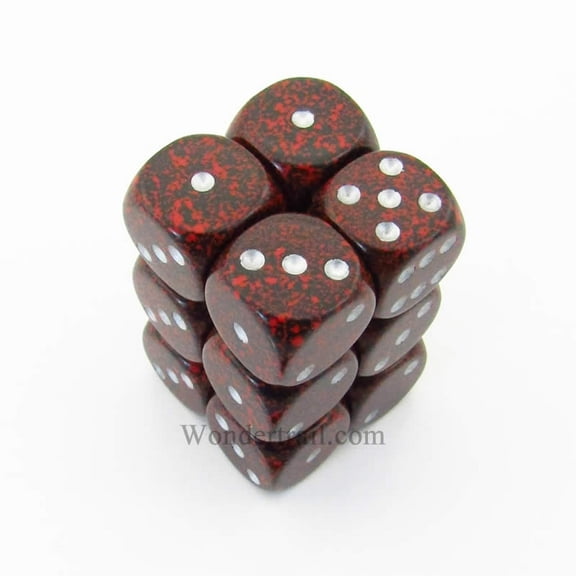 Silver Volcano Speckled D6 Dice with Silver Pips 16mm (5/8in) Pack of 12 Dice Chessex