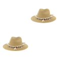 thumbnail image 4 of Minnieouse Sombrero de vaquero de paja para hombre, gorras de playa, Protector de sombrilla, cabeza elegante, sombreros de protección solar de Caqui 2piezas, 4 of 6
