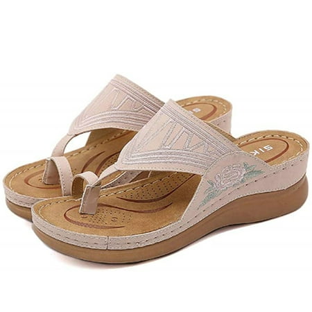 

Embroidery Orthopedic Comfy Flip Flop Sandals Open Toe Summer Outdoor Slippers Wedges Slippers for Women