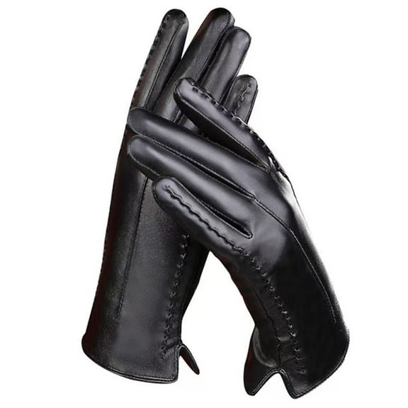 Winter Black Women's Gloves PU Leather Keep Warm Touch Screen Windproof Driving Guantes Autumn Business Female Guantes (Black,One Size)