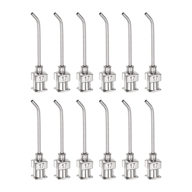 12uds Dispensadoras Agujas, Calibre 17 1" Inoxidable Acero Romo Punta 45 Grados Dobladas Dispensadoras Agujas para Tinta Cartuchos, Pegamento, Jeringas, Carpintería