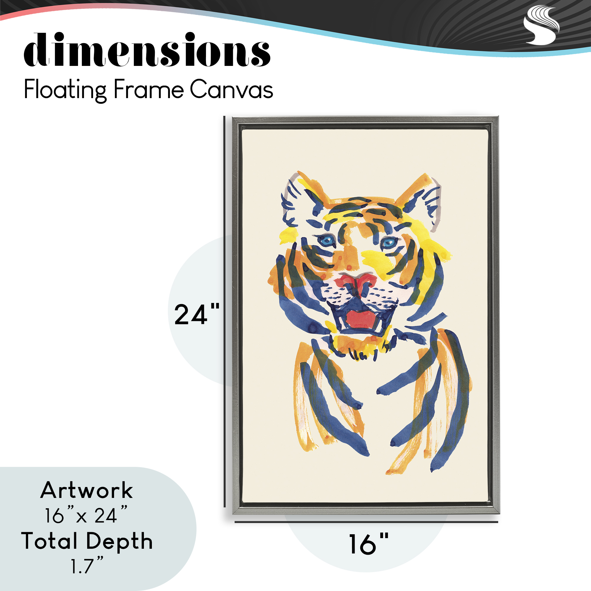 Tiger Roar Watercolor Gray Framed Floater Canvas Wall Art, design by Karolina Sato