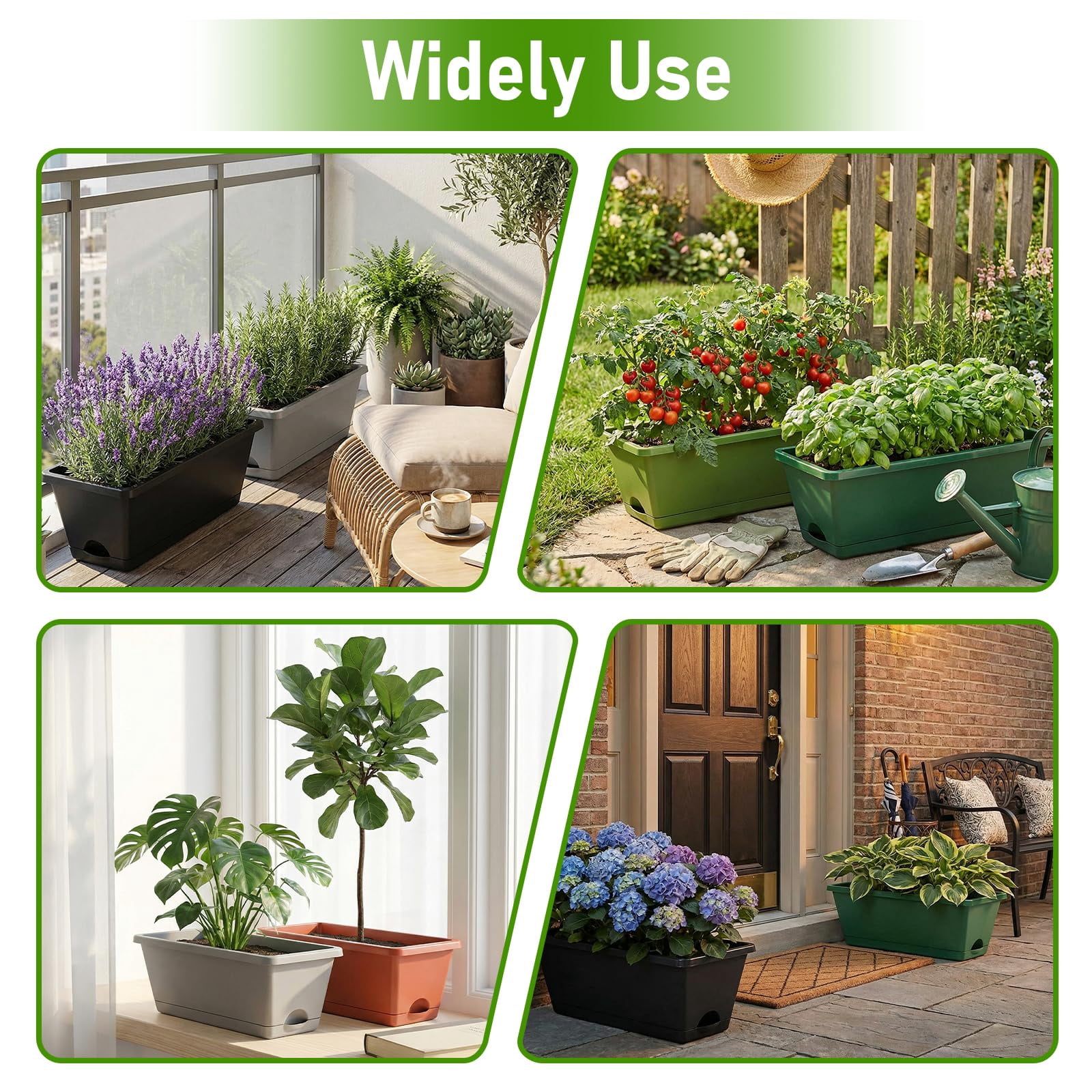 Window Boxes Planters Brick-red 7 Pack 17 Inch Plastic Rectangular Flower Pots for Indoor/Outdoor Plants Herbs Vegetables