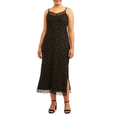 POOF Juniors' Plus Size Maxi Lace Trim Slip Dress