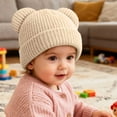 thumbnail image 7 of Splozh Baby Beanie Fleece Lined Toddler Winter Hat Winter Pullover Hat Children's Double Ear Hat Solid Color Cute Knitting Baby Hat Beige,6-36 Months, 7 of 7