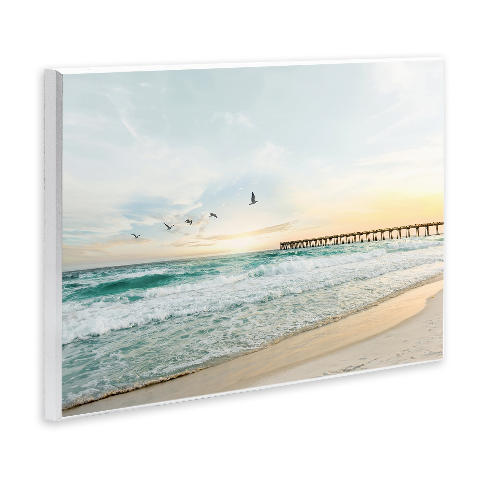 Stupell Industries Birds at Beach Pier Landscape & Nature Photography Unframed Art Print Wall Art, 19 x 13