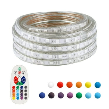 LED Strip Light Remote Controller RGB Waterproof Rope Light Flexible Multi-color, 5050 SMD 60 LEDs/M AD 110V 40 Ft