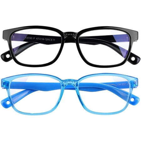 Comvin Kids Blue Light Blocking Glasses 2 Pack, Anti Eyestrain & UV Protection, Computer Screen Gaming TV Phone Glasses Anti Glare for Teen Boys Girls Age 3-12