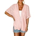 thumbnail image 2 of Womens Tops Dressy Casual 2024 Summer Lightweight Cardigan Short Sleeve Open Front Loose Cover Ups Blouse Pink, 2 of 9
