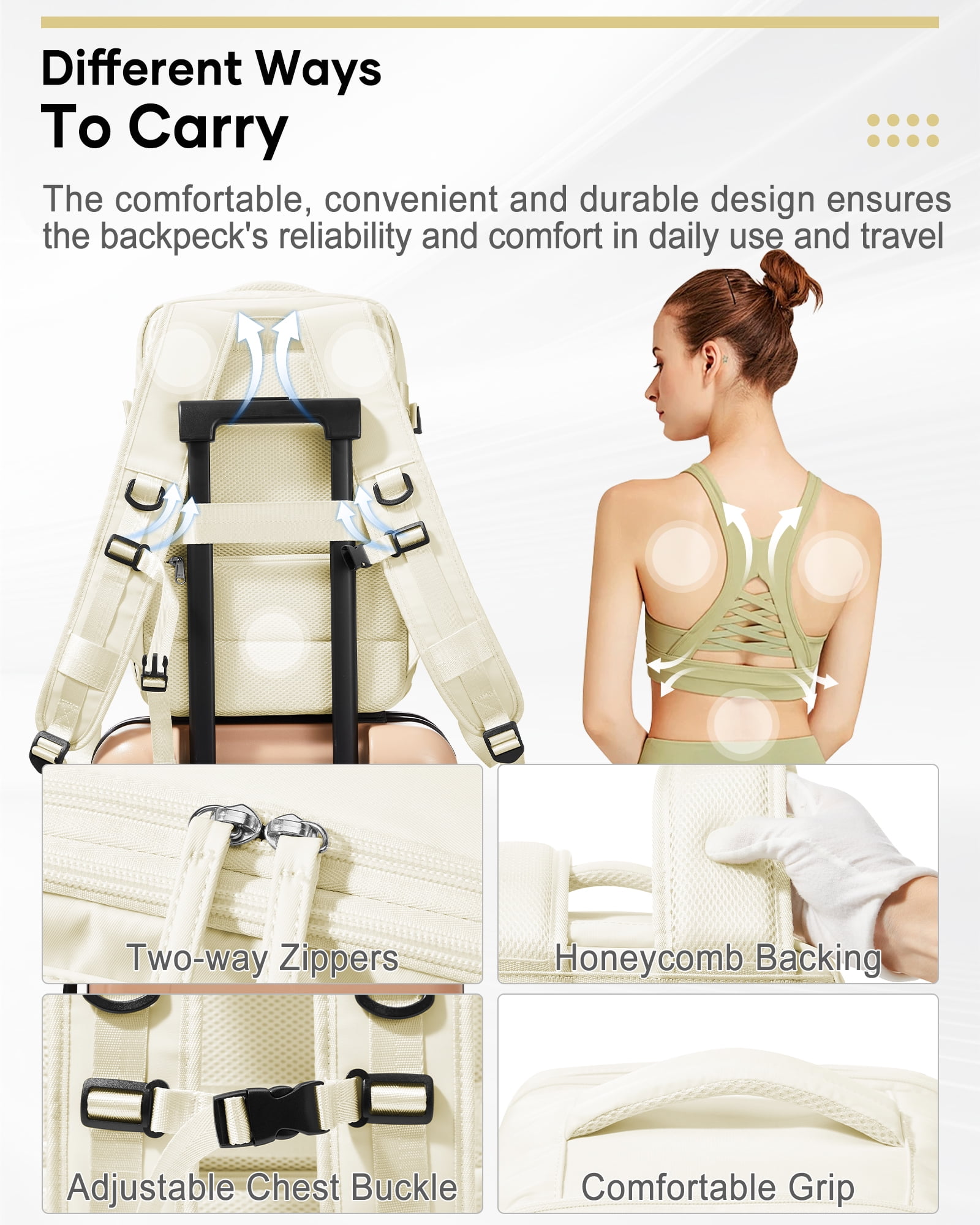 Travel Vacuum Seal Backpack with Compression for Women, Personal Item Bag United Airlines Approved, Waterproof Backpack with Air Pump, Backpack Airbag Mochila Bolso de Compression, Beige