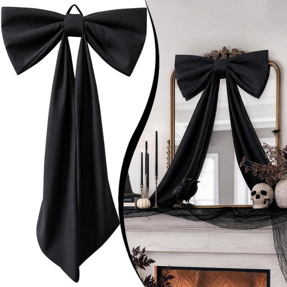 Giant Black Bow Halloween Decor, 48 Inch Halloween Wall Decoration for Front Door, Indoor Halloween Party Hanging Bow