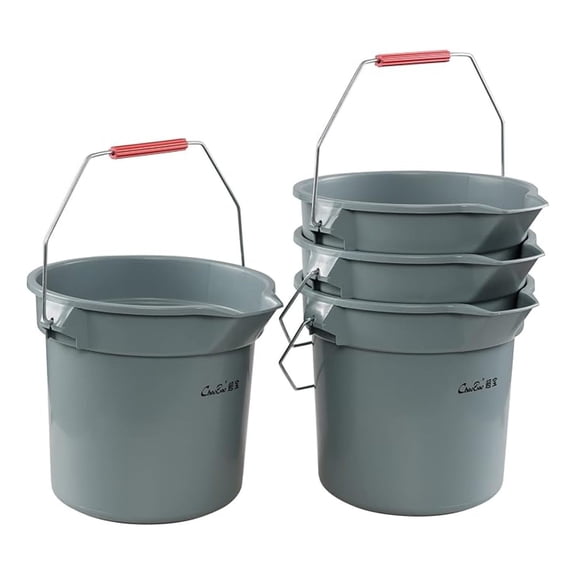4 Pack Round Cleaning Bucket, 14 Quart Plastic Water Bucket with Handle, Grey Havy Duty Utility Pail Bucket