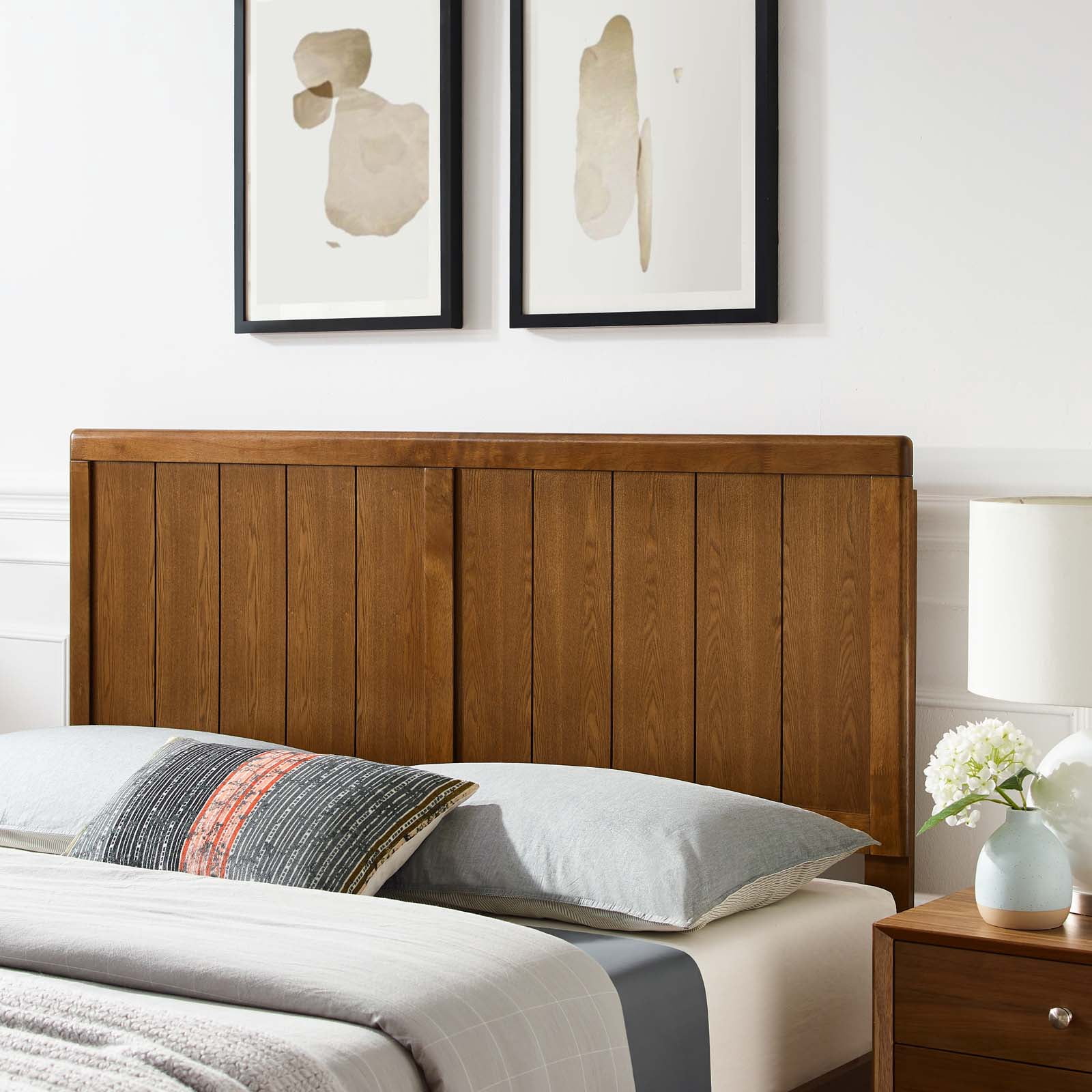 Headboard, Twin Size, Wood, Brown Walnut, Modern Contemporary Urban Design, Bedroom Master Guest Suite