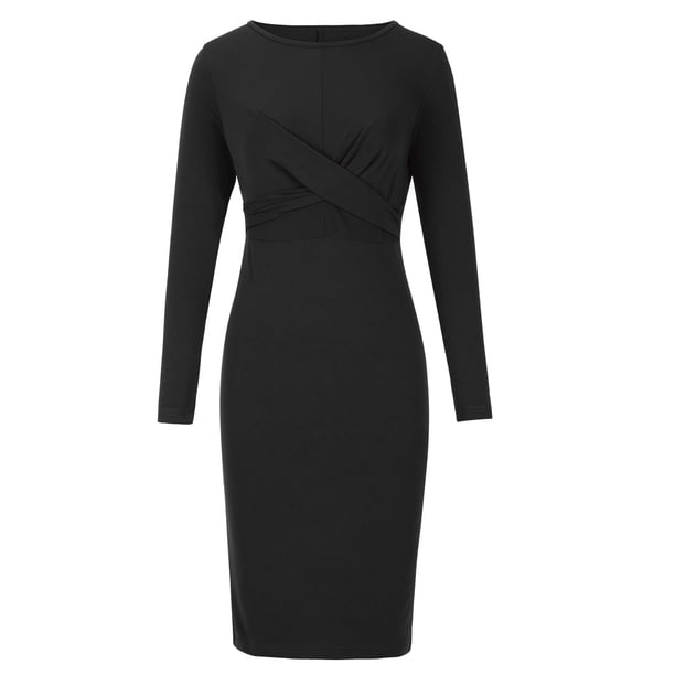 Vestidos Para Mujer Vestido de Manga Larga Sólido Delgado Abrigo de Cadera Vestido de Cuello Redondo Odeerbi ODB174739