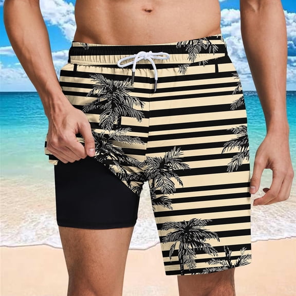 Vetsdori Mens Beach Shorts Dry Fit Summer Short Pants Lining 2 in 1,Casual Breathable Swim Trunks Shorts for Men Ropa,Size L