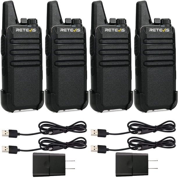 RT22 Radios de Comunicacion Mini Portátil Walkie Talkie Largo Alcance, Manos Libres VOX, Radios Walkie Talkie Recargable, Cámping Familia Restaurante Tienda al por Menor(4 Piezas),RT22 sin auricular