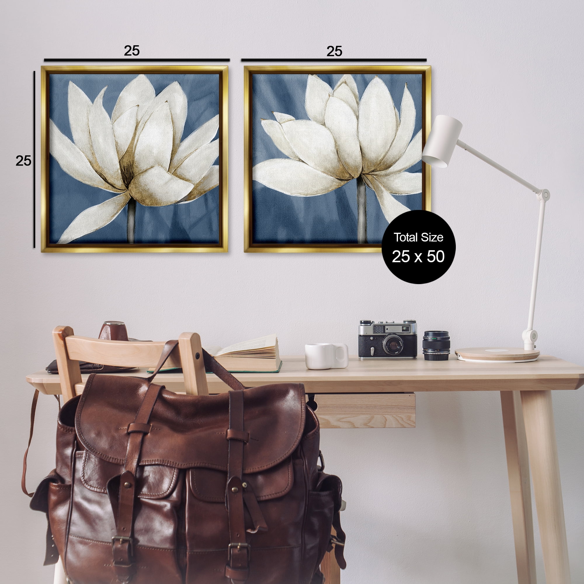 Stupell Industries Traditional Floral Falling Petals Plants & Flowers Painting Gold Floater Framed Canvas Art Print Wall Art, 25 x 25, Set of 2