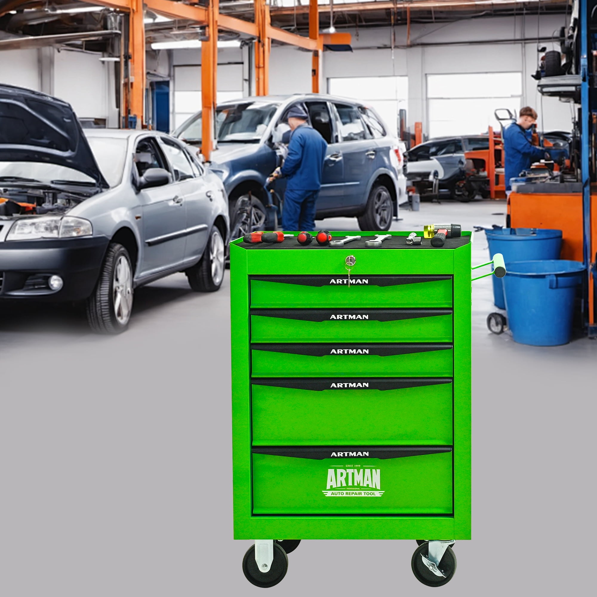ARTMAN 20" 5-Drawer Rolling Metal Tool Chest ,Heavy Duty Industrial Service Cart Storage Organizer with Locking System for Garage Workshop Warehouse