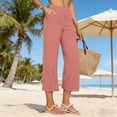 thumbnail image 6 of VBVC Women's High Waisted Linen Blend Capri Pants , Wide Leg Cropped Palazzo Pants For Women , Ladies' Casual Summer Culottes with Pockets,Pink,S-2XL, 6 of 8