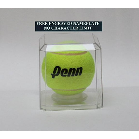 Tennis Ball Personalized Acrylic Display Case with Beveled Edges and Custom Ball Stand - Free Engraving