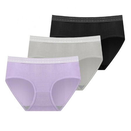 

3-Pack Women Ribbed Panties Sexy Hollow Waistband Briefs Middle Waist Soft Breathable Underpants Lingerie